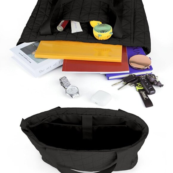 Women Tote Bag Quilted Zipper Large Capacity Shoulder Purse for Work Travel - Picture 6 of 9